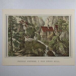 Picture Old Swiss Mill Currier & Ives Lithograph Reprint 11 3/4" x 13"